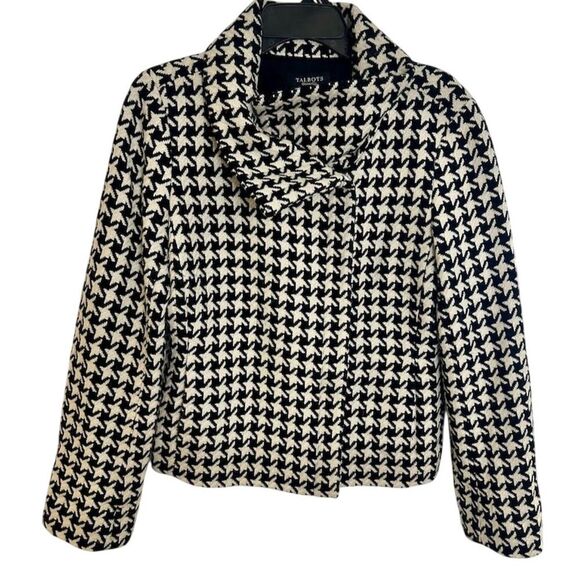 Talbots Women's Houndstooth Jacket Size 12 Black Long Sleeve. - Picture 1 of 8